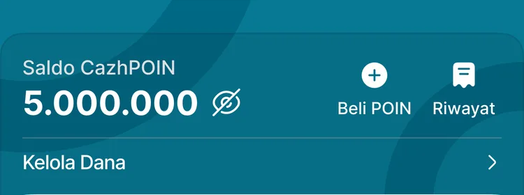 Saldo CazhPOIN dengan tombol Beli POIN dan Riwayat di aplikasi CARDS