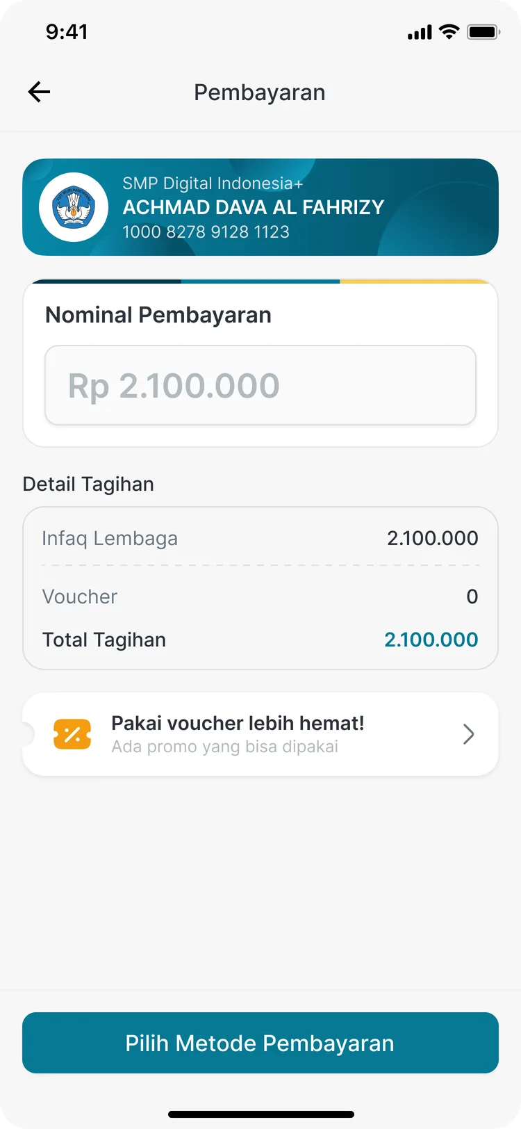 Proses pembayaran tagihan di aplikasi CARDS