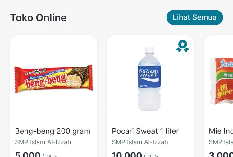 Etalase Toko Online sekolah di aplikasi CARDS