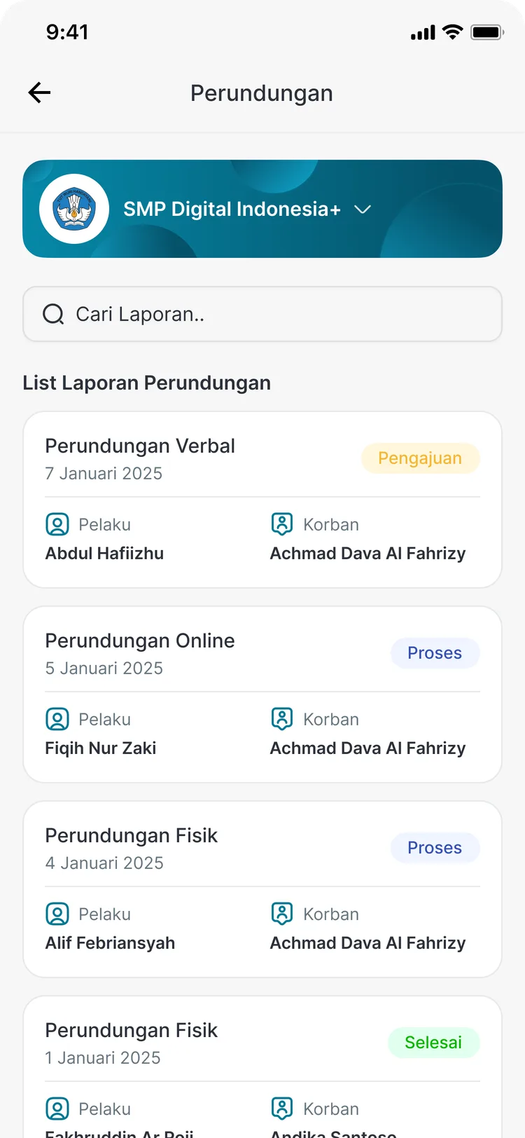 Pelaporan perundungan di aplikasi CARDS untuk orang tua