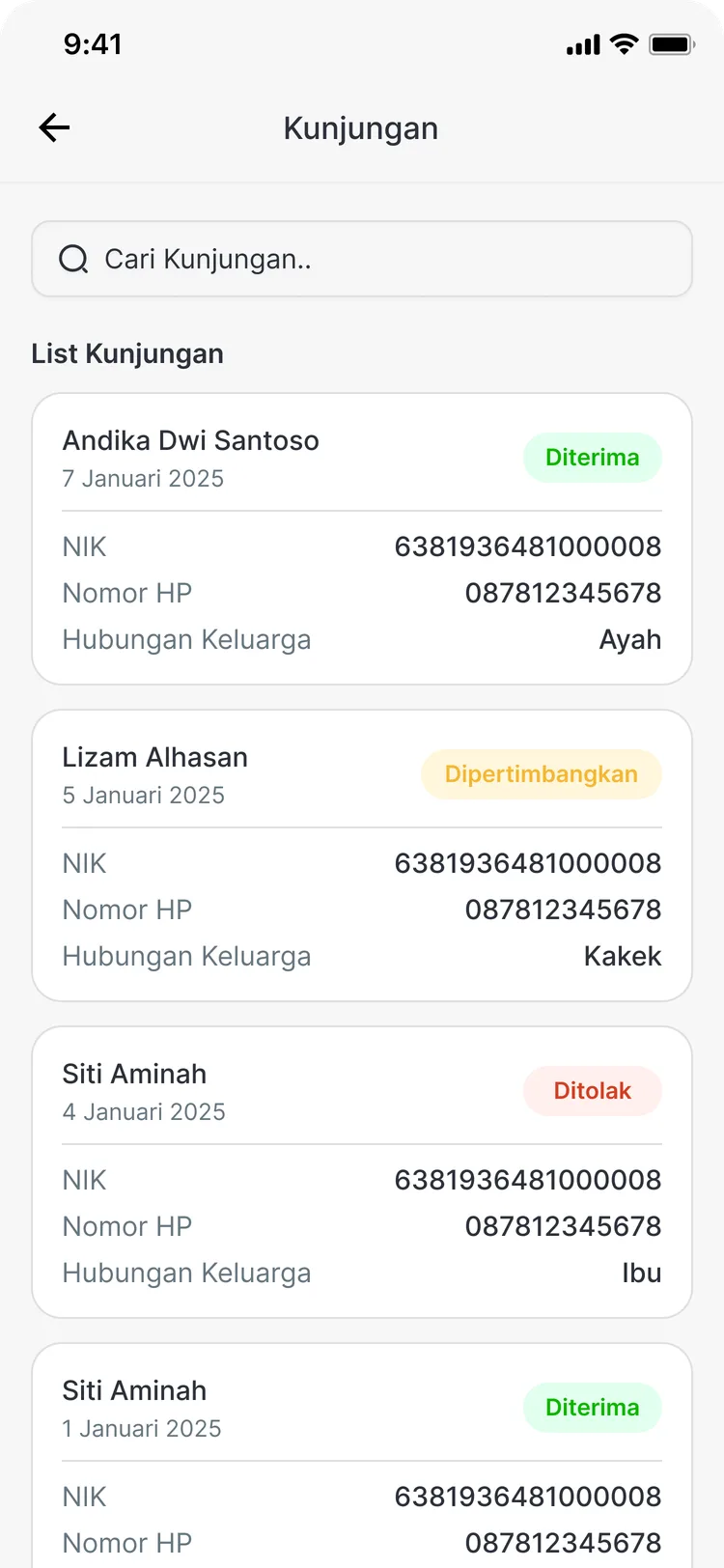 Catatan kunjungan wali di aplikasi CARDS