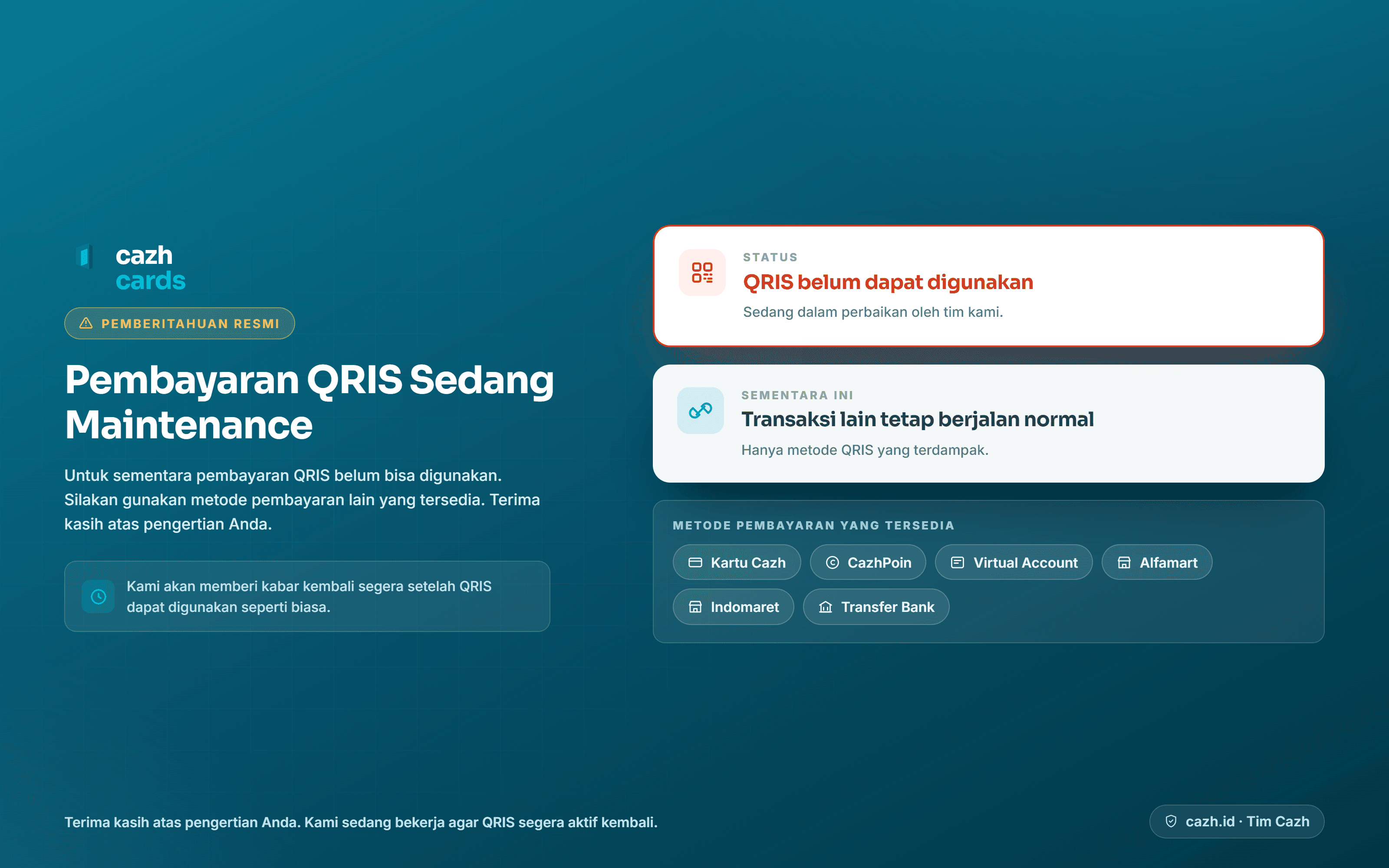 Pembayaran QRIS sedang maintenance 🔧