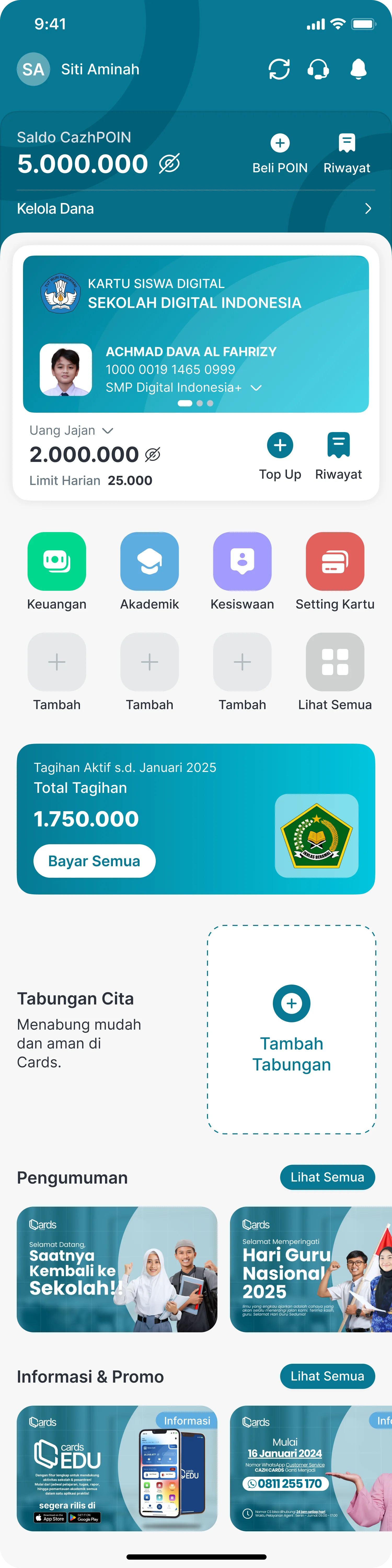 Aplikasi CARDS Parents pada perangkat mobile