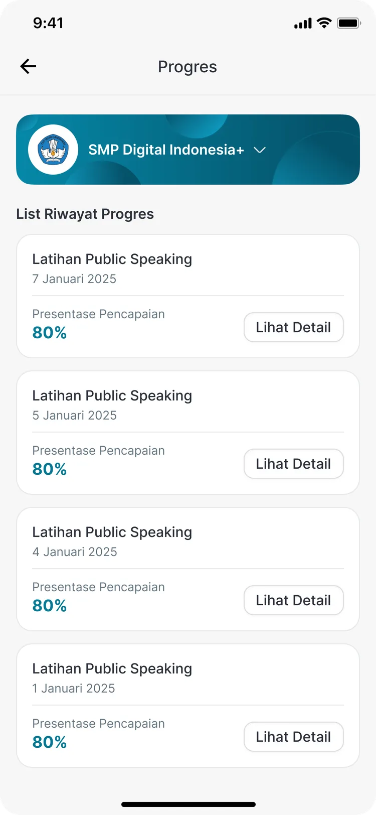 Progres kegiatan pembinaan siswa di aplikasi CARDS