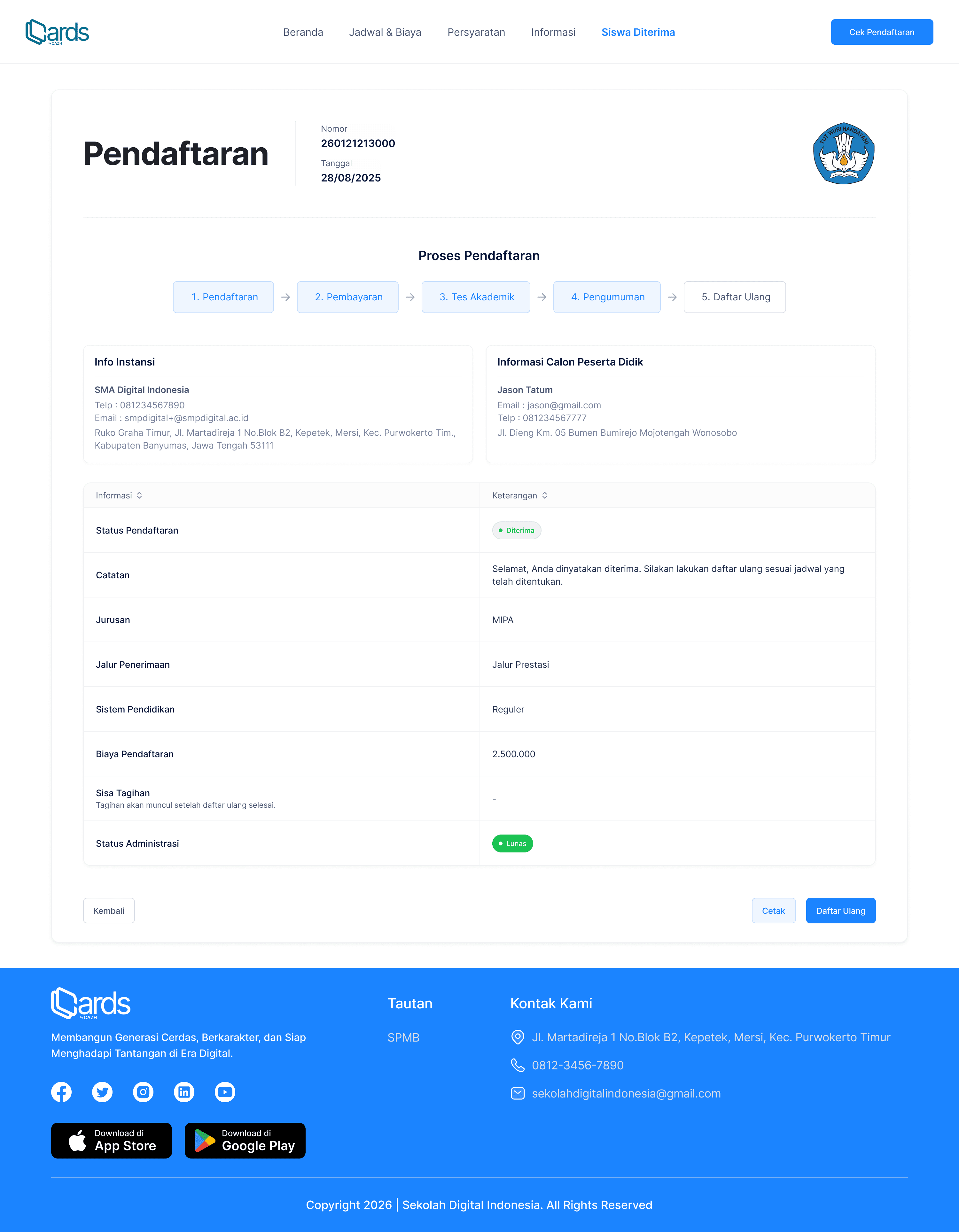 Detail pendaftaran PPDB/PSB CARDS