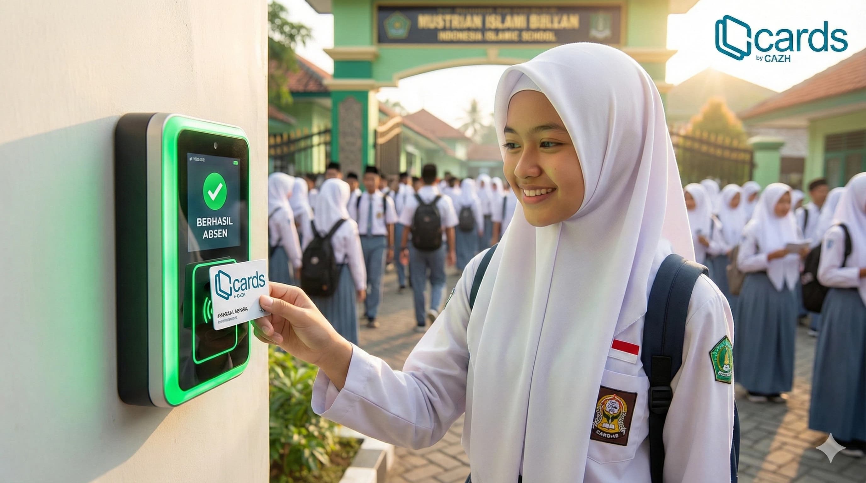 absensi santri pondok pesantren dengan kartu, terintegrasi dengan hp orang tua