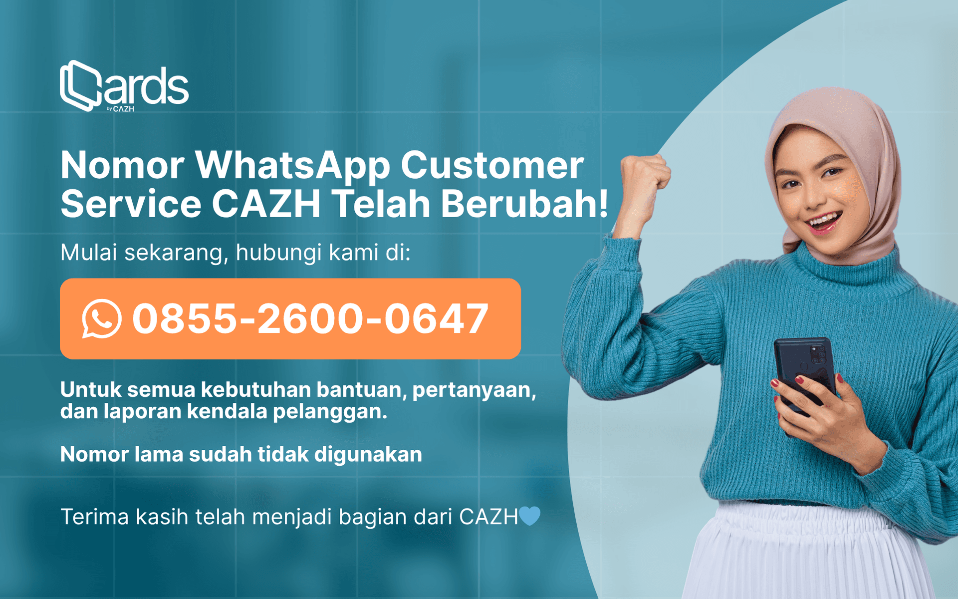 Nomor WhatsApp Customer Service CAZH Telah Berubah!